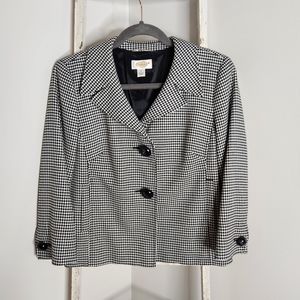 Talbots Blazer Jacket womens size 8 black and white houndstooth two button